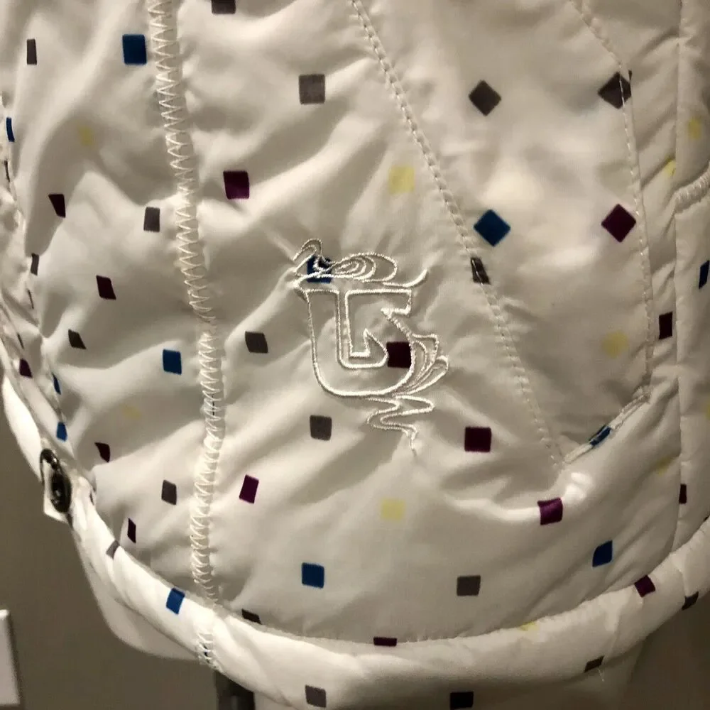 Burton Dryride Puffer Vest Small Cream Hooded Faux Fur Trim Zip Snap Pockets - Picture 3 of 12